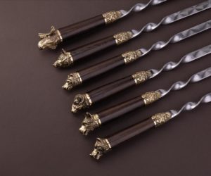 Набор шампуров Лесные звери премиум (венге, литье латунь) 6 шт