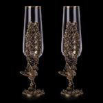 Бокалы для шампанского Цветочная фантазия 2 шт в подарочной коробке (Латунь, стекло)